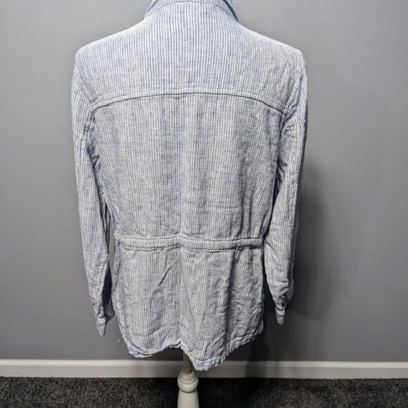 Christopher & Banks Jacket Off White Blue Striped Linen Blend Pockets Size LARGE - Picture 5 of 9